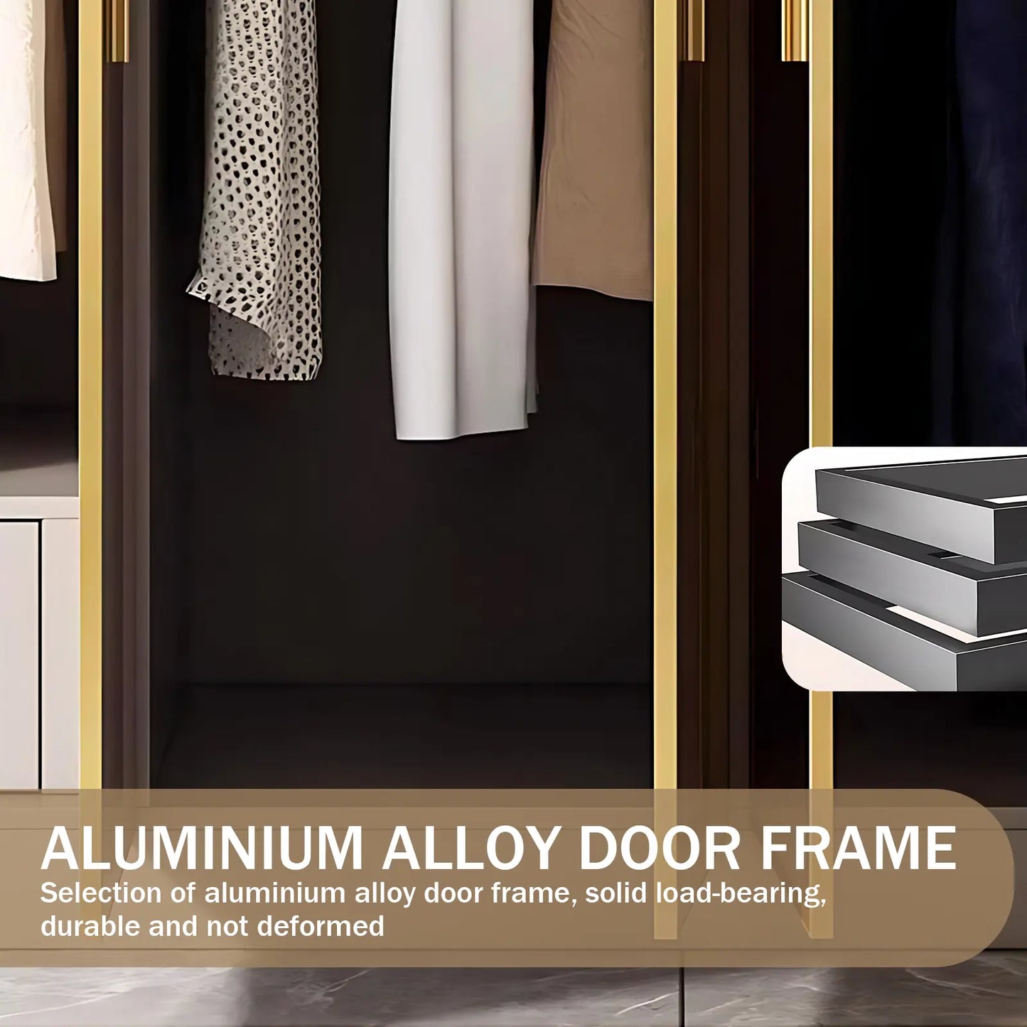 Aihm-Lon Wardrobe with Glass Door Drawers Shelves and Light 63"-95"