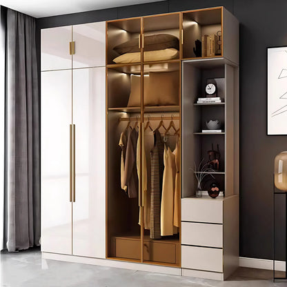 Aihm-Lon Wardrobe with Glass Door Drawers Shelves and Light 63"-95"