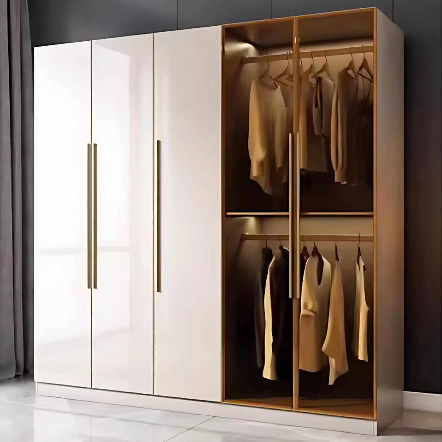 Aihm-Lon Wardrobe with Glass Door Drawers Shelves and Light 63"-95"
