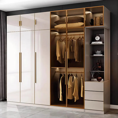 Aihm-Lon Wardrobe with Glass Door Drawers Shelves and Light 63"-95"