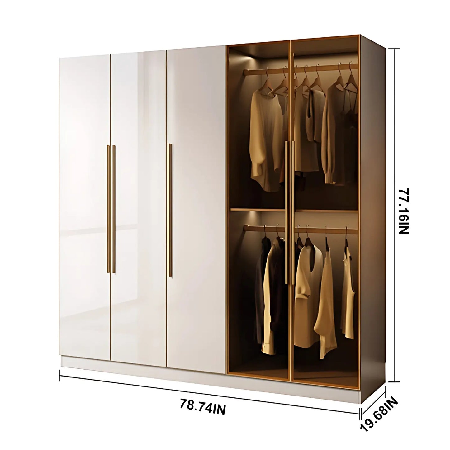 Aihm-Lon Wardrobe with Glass Door Drawers Shelves and Light 63"-95"