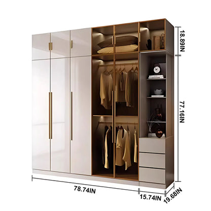 Aihm-Lon Wardrobe with Glass Door Drawers Shelves and Light 63"-95"