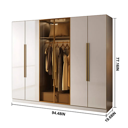 Aihm-Lon Wardrobe with Glass Door Drawers Shelves and Light 63"-95"