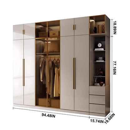 Aihm-Lon Wardrobe with Glass Door Drawers Shelves and Light 63"-95"