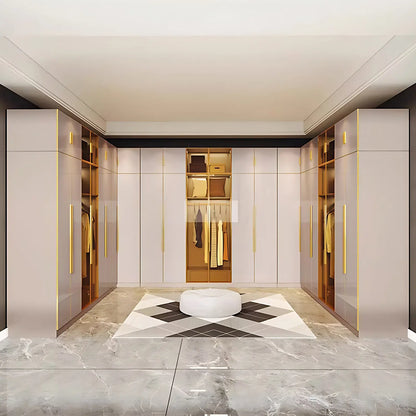 Aihm-Lon Wardrobe with Glass Door Drawers Shelves and Light 63"-95"