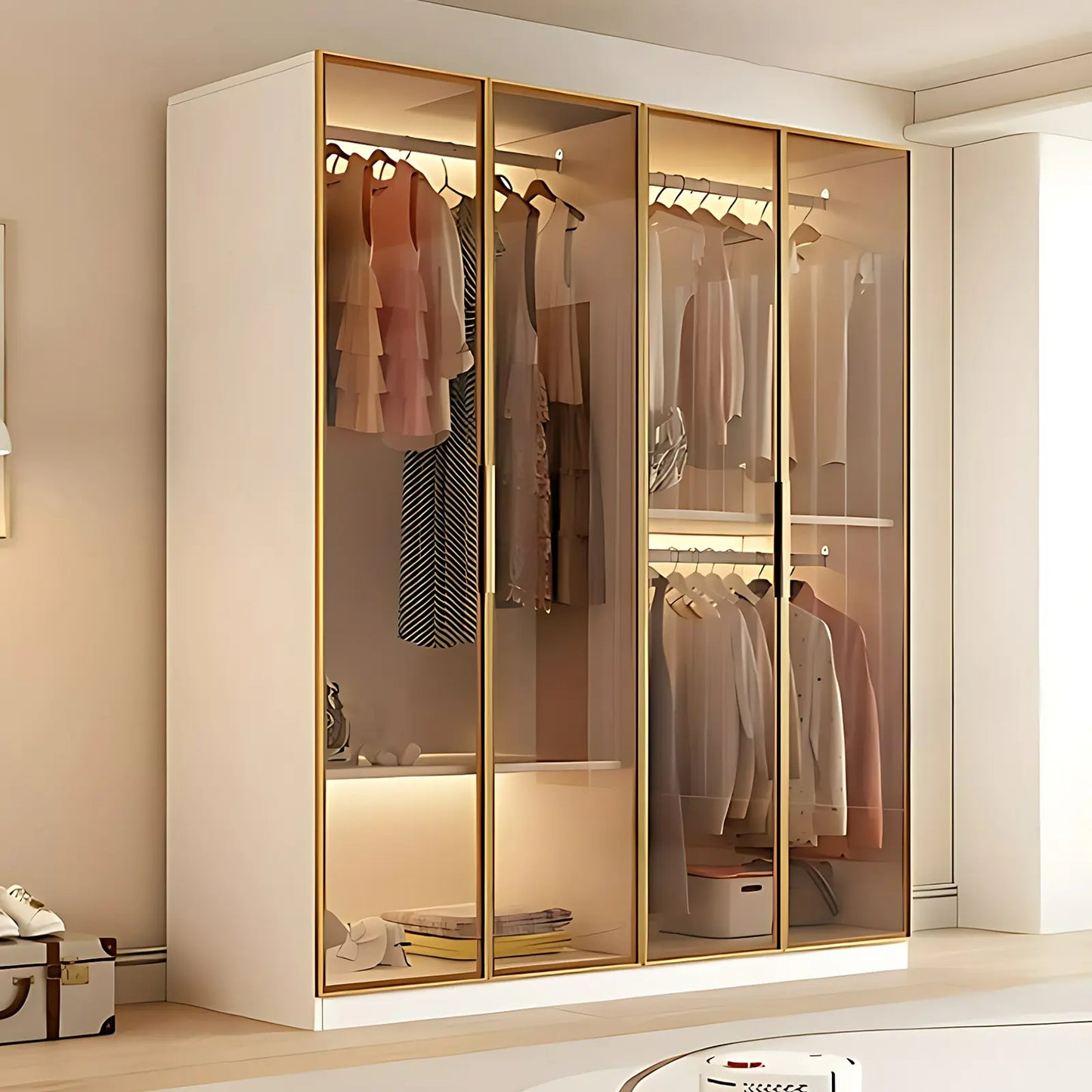 Aihm-Lon Wardrobes with Bronze Glass Doors and Lighting 63"-87"