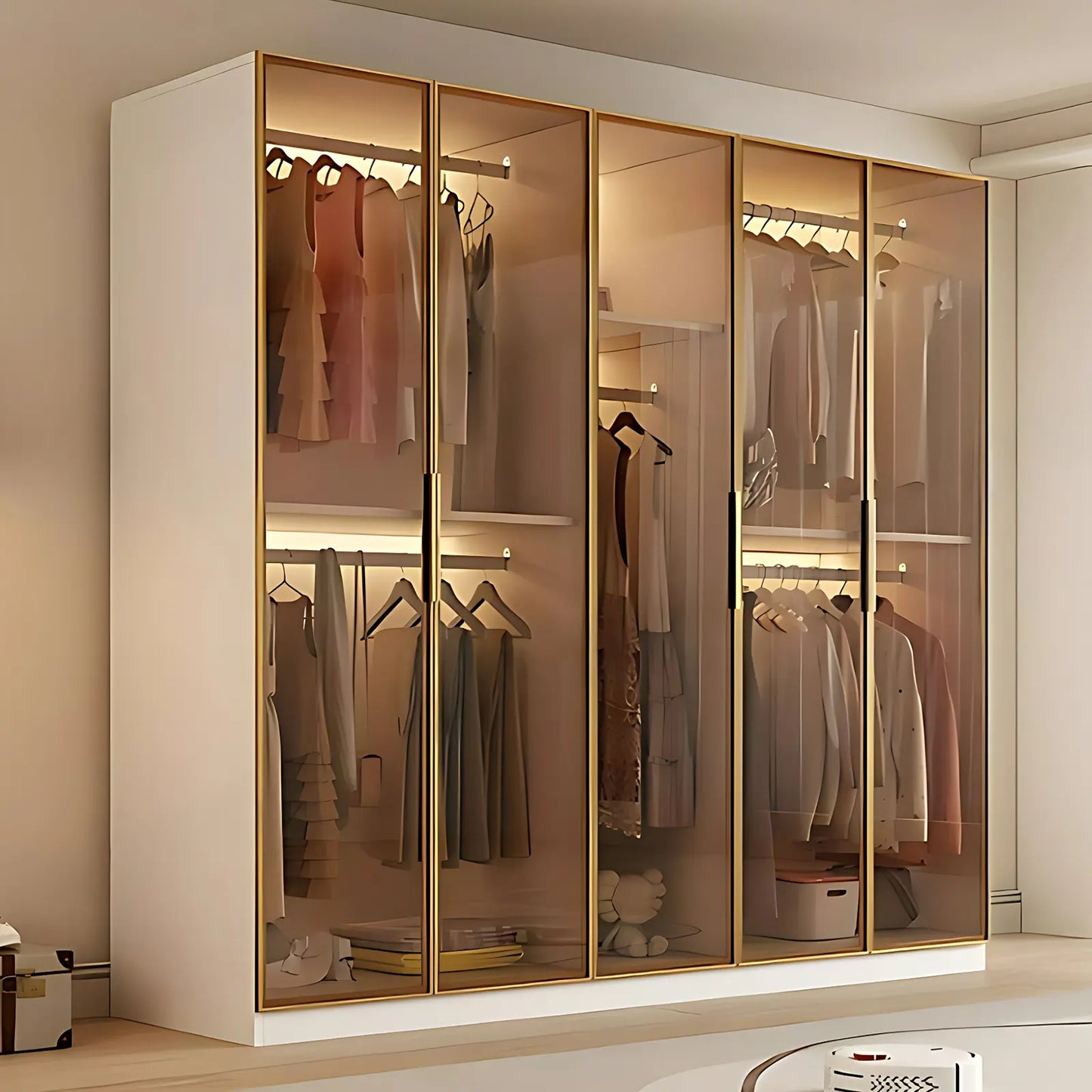 Aihm-Lon Wardrobes with Bronze Glass Doors and Lighting 63"-87"