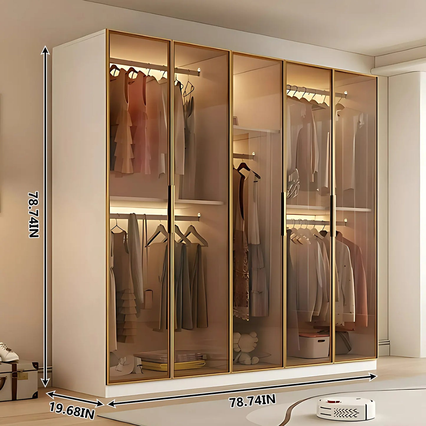 Aihm-Lon Wardrobes with Bronze Glass Doors and Lighting 63"-87"