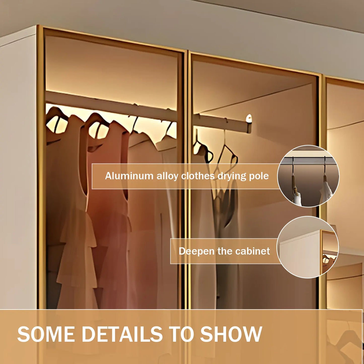 Aihm-Lon Wardrobes with Bronze Glass Doors and Lighting 63"-87"