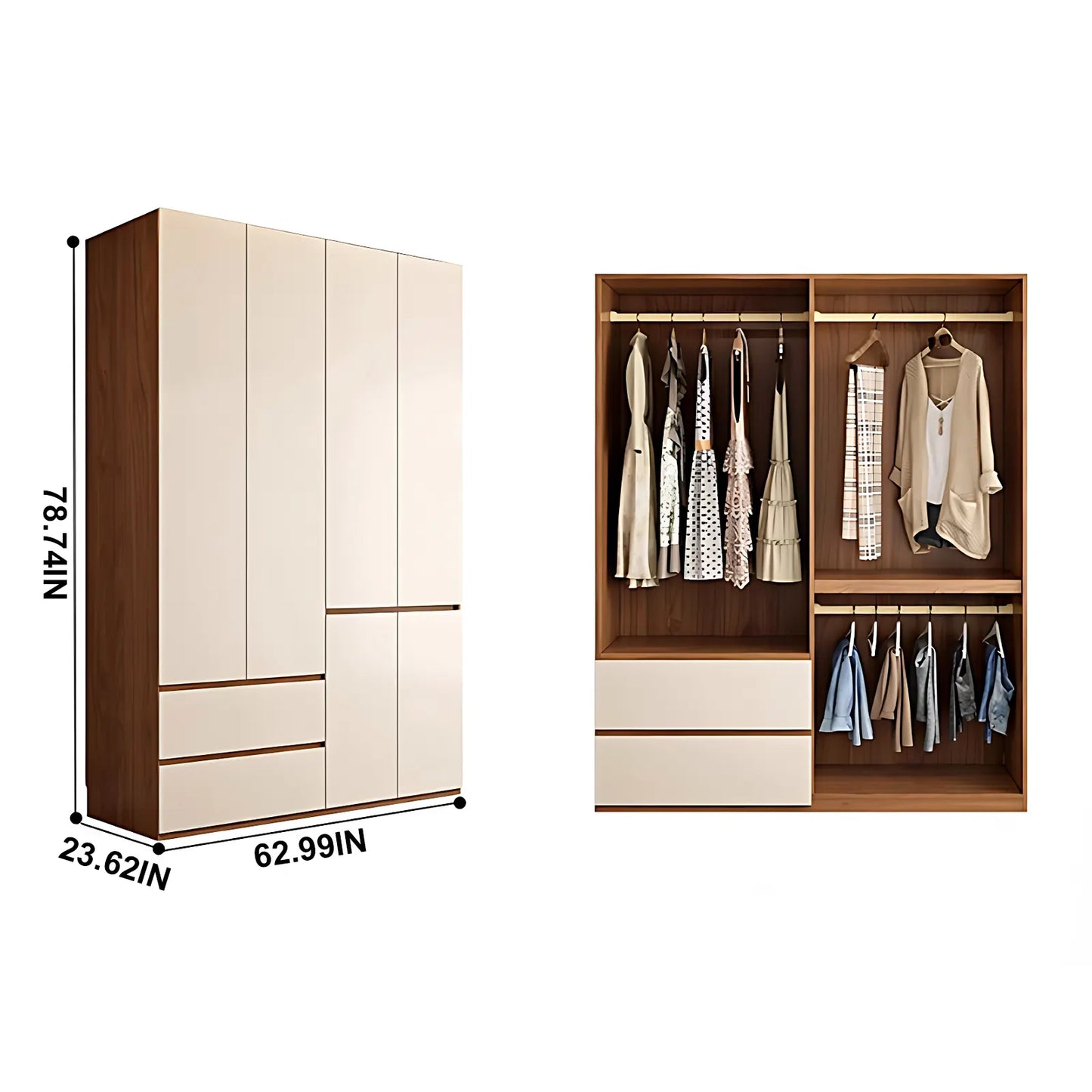 Aihm-Lon Wooden Wardrobe with Multiple Storage Spaces 63"-94"