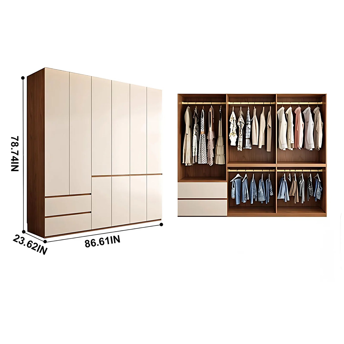 Aihm-Lon Wooden Wardrobe with Multiple Storage Spaces 63"-94"