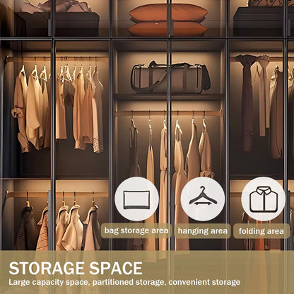 Aihm-Lon Wardrobe with Transparent Glass Doors and Sensor Light 63"-94"