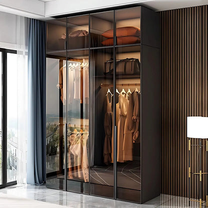 Aihm-Lon Wardrobe with Transparent Glass Doors and Sensor Light 63"-94"