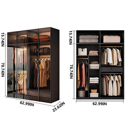 Aihm-Lon Wardrobe with Transparent Glass Doors and Sensor Light 63"-94"