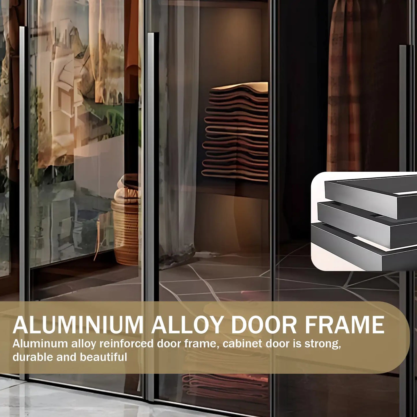 Aihm-Lon Wardrobe with Transparent Glass Doors and Sensor Light 63"-94"