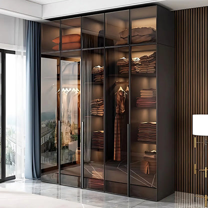 Aihm-Lon Wardrobe with Transparent Glass Doors and Sensor Light 63"-94"