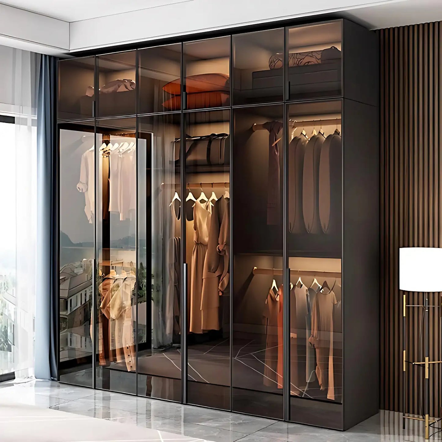 Aihm-Lon Wardrobe with Transparent Glass Doors and Sensor Light 63"-94"