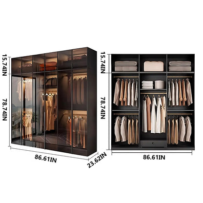Aihm-Lon Wardrobe with Transparent Glass Doors and Sensor Light 63"-94"