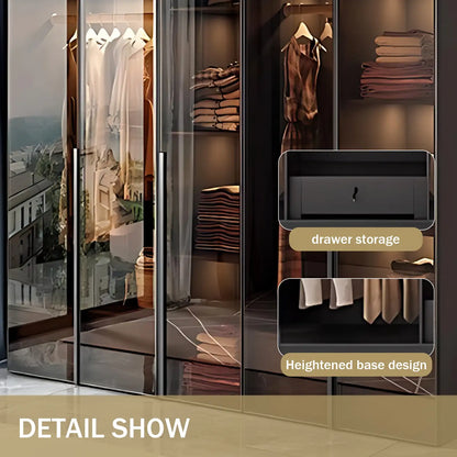 Aihm-Lon Wardrobe with Transparent Glass Doors and Sensor Light 63"-94"