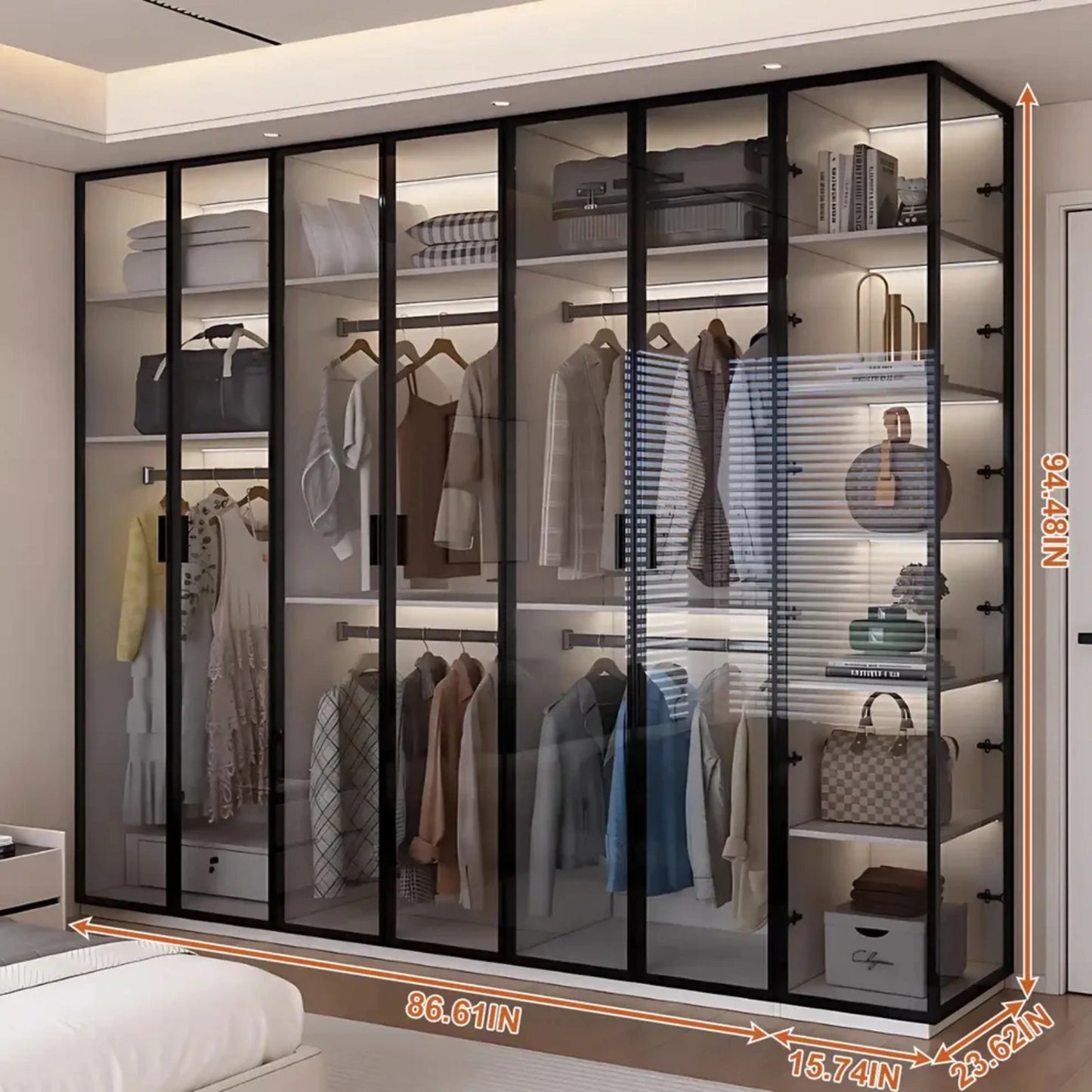 Aihm-Lon Translucent Custom Wardrobe with Smart Lighting and Classification Storage Area 24"-102"