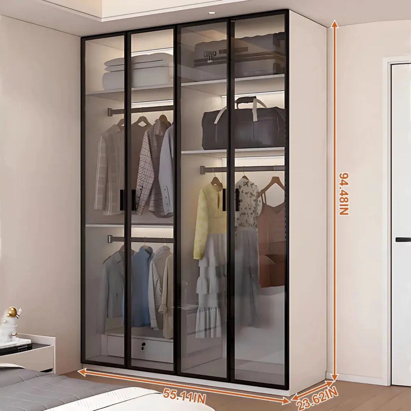Aihm-Lon Translucent Custom Wardrobe with Smart Lighting and Classification Storage Area 24"-102"