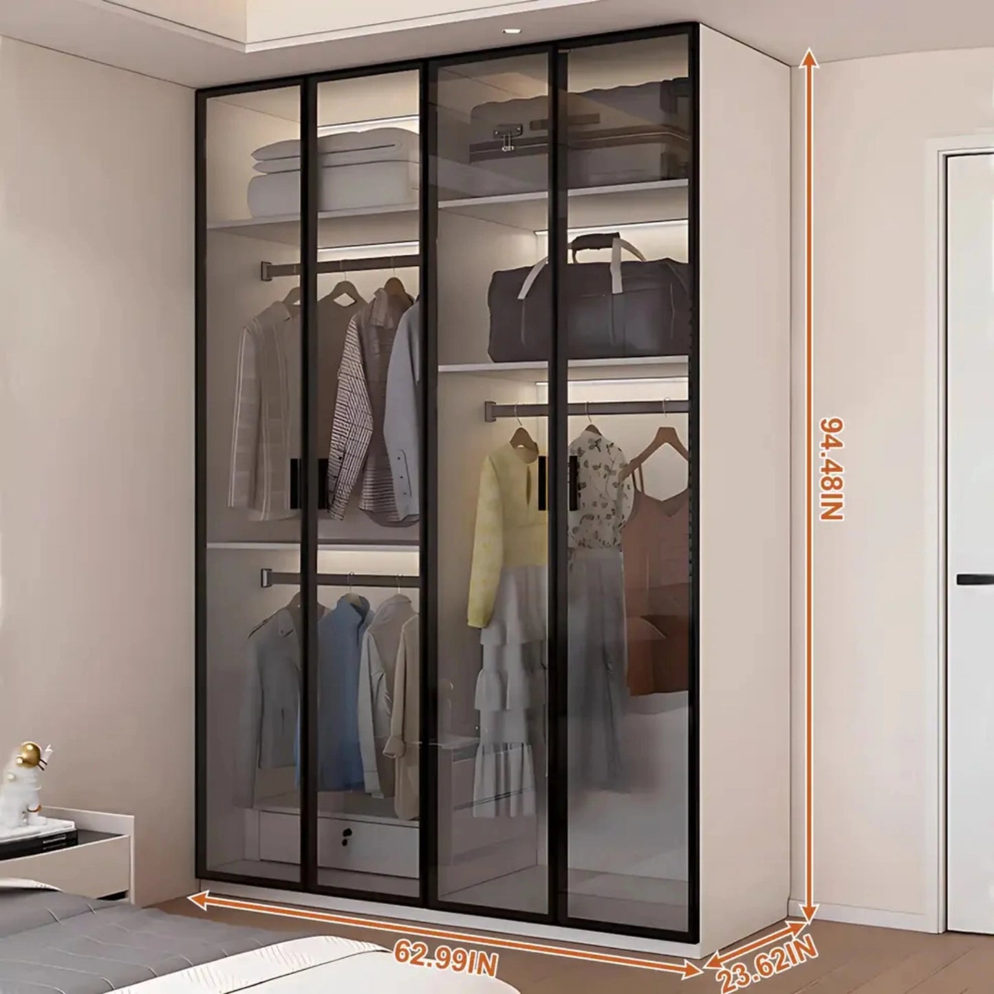 Aihm-Lon Translucent Custom Wardrobe with Smart Lighting and Classification Storage Area 24"-102"