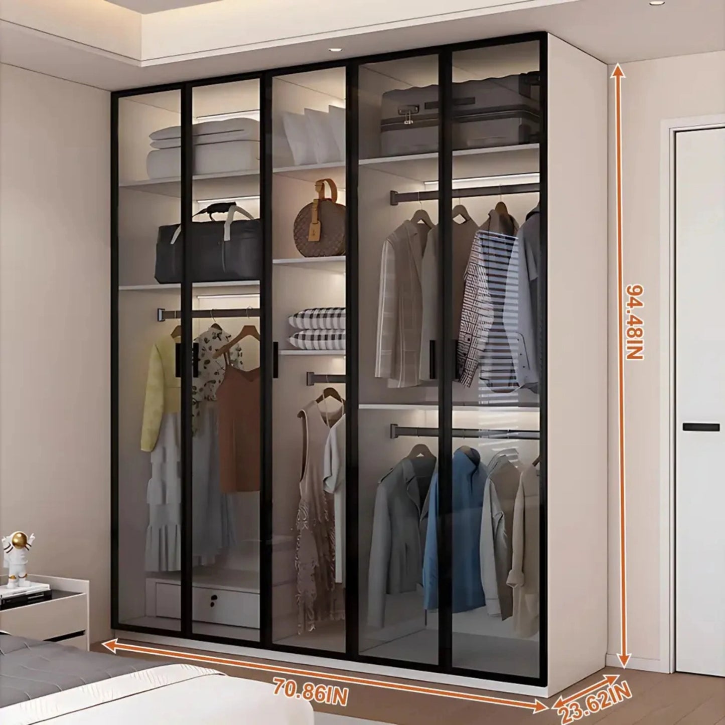 Aihm-Lon Translucent Custom Wardrobe with Smart Lighting and Classification Storage Area 24"-102"