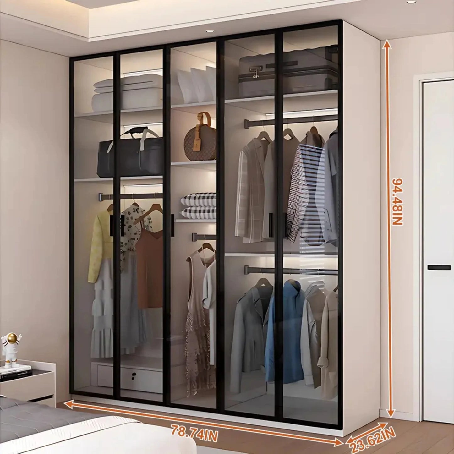 Aihm-Lon Translucent Custom Wardrobe with Smart Lighting and Classification Storage Area 24"-102"