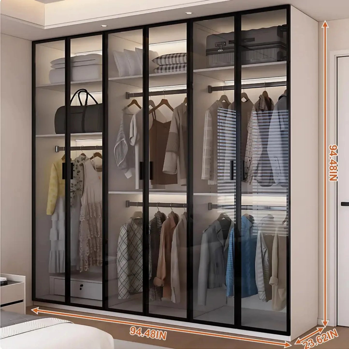 Aihm-Lon Translucent Custom Wardrobe with Smart Lighting and Classification Storage Area 24"-102"