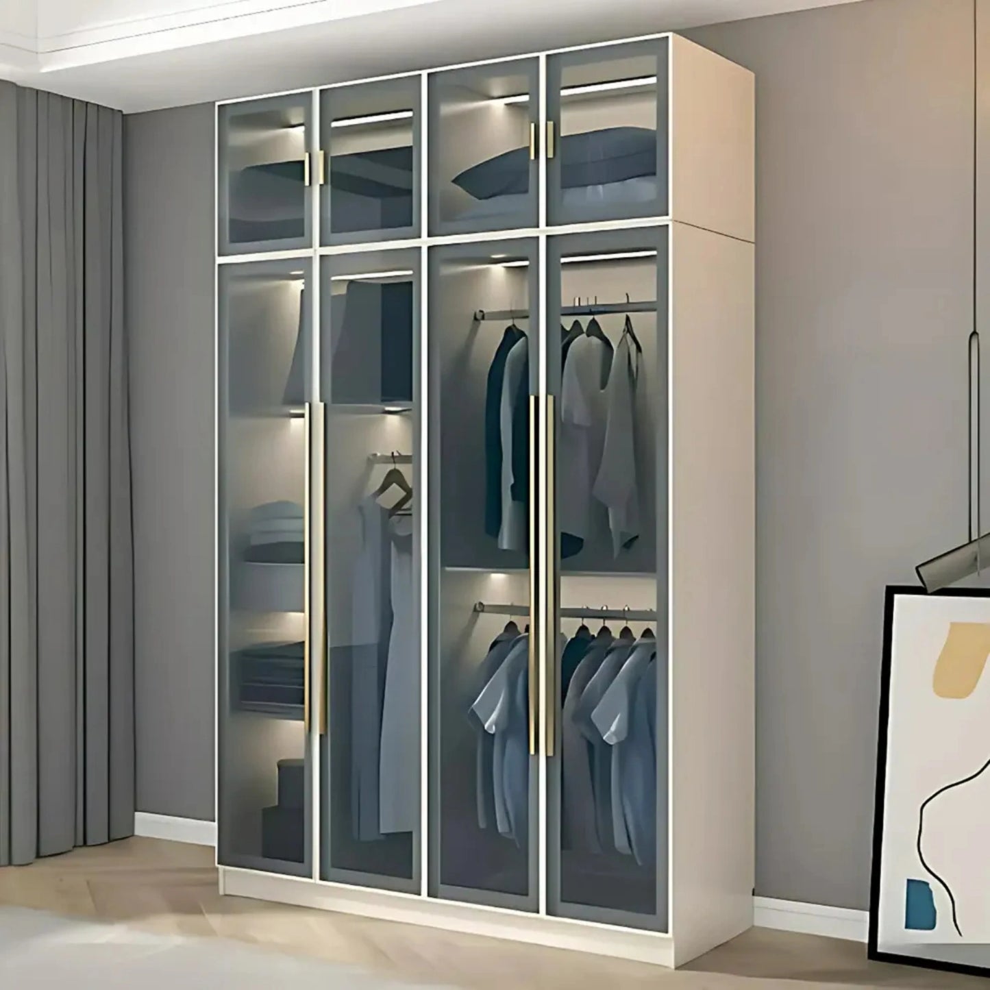 Aihm-Lon Wardrobes with Multi-Layer Storage Function and Smart Auto-Illumination 24"-94"
