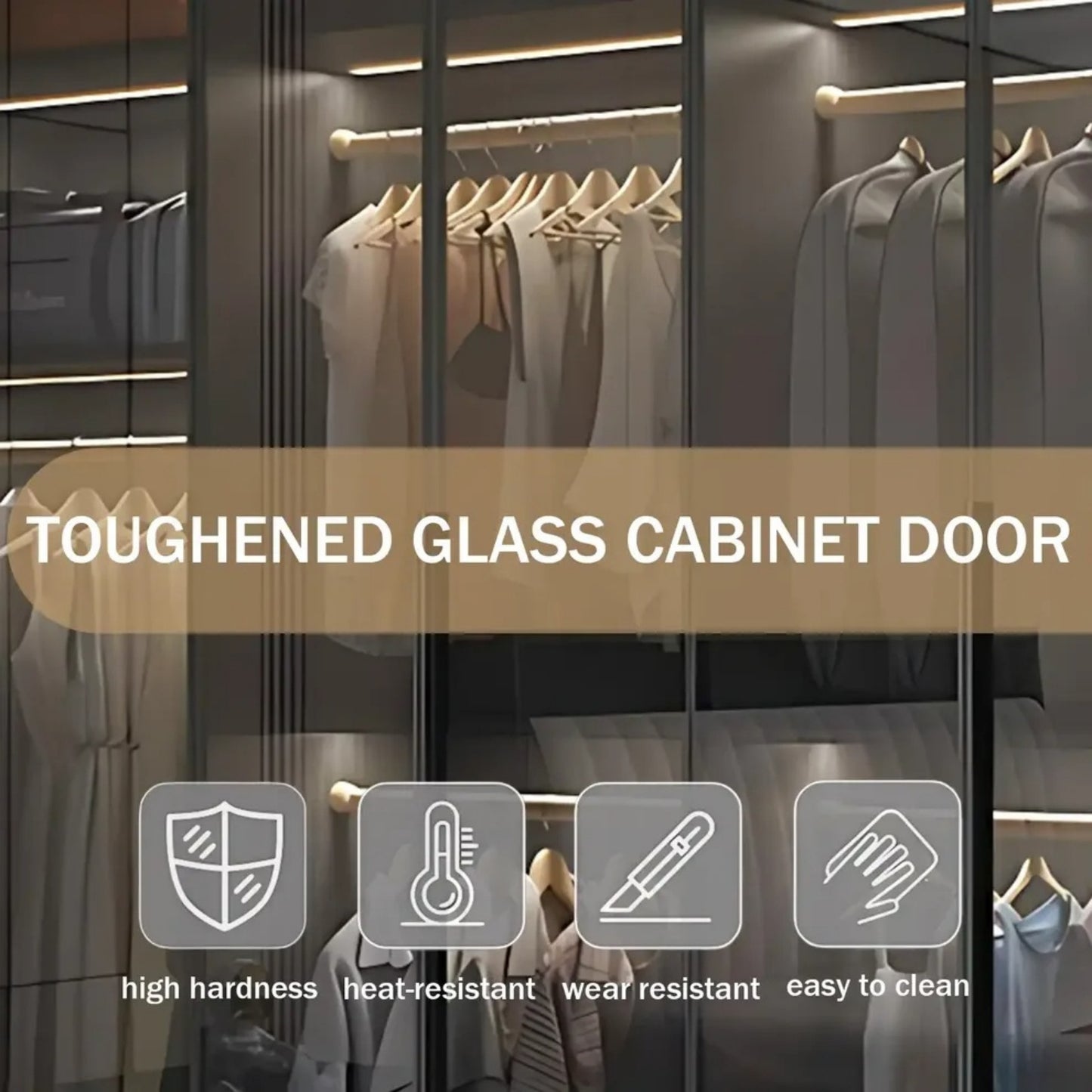 Aihm-Lon Wardrobe with Transparent Panels and Convenient Auto LED Lighting 24"-94"