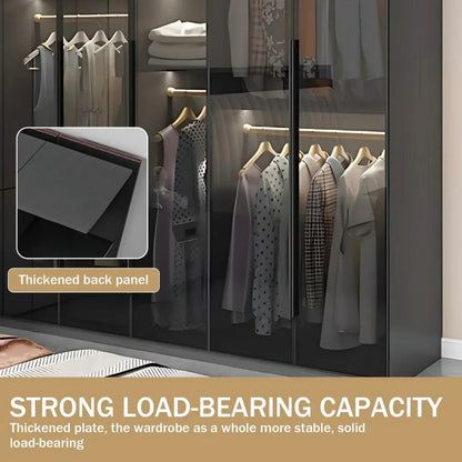 Aihm-Lon Wardrobe with Transparent Panels and Convenient Auto LED Lighting 24"-94"