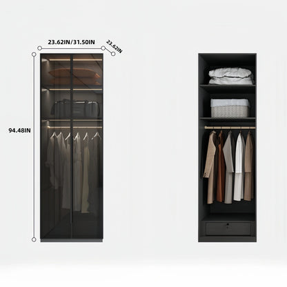 Aihm-Lon Wardrobe with Transparent Panels and Convenient Auto LED Lighting 24"-94"