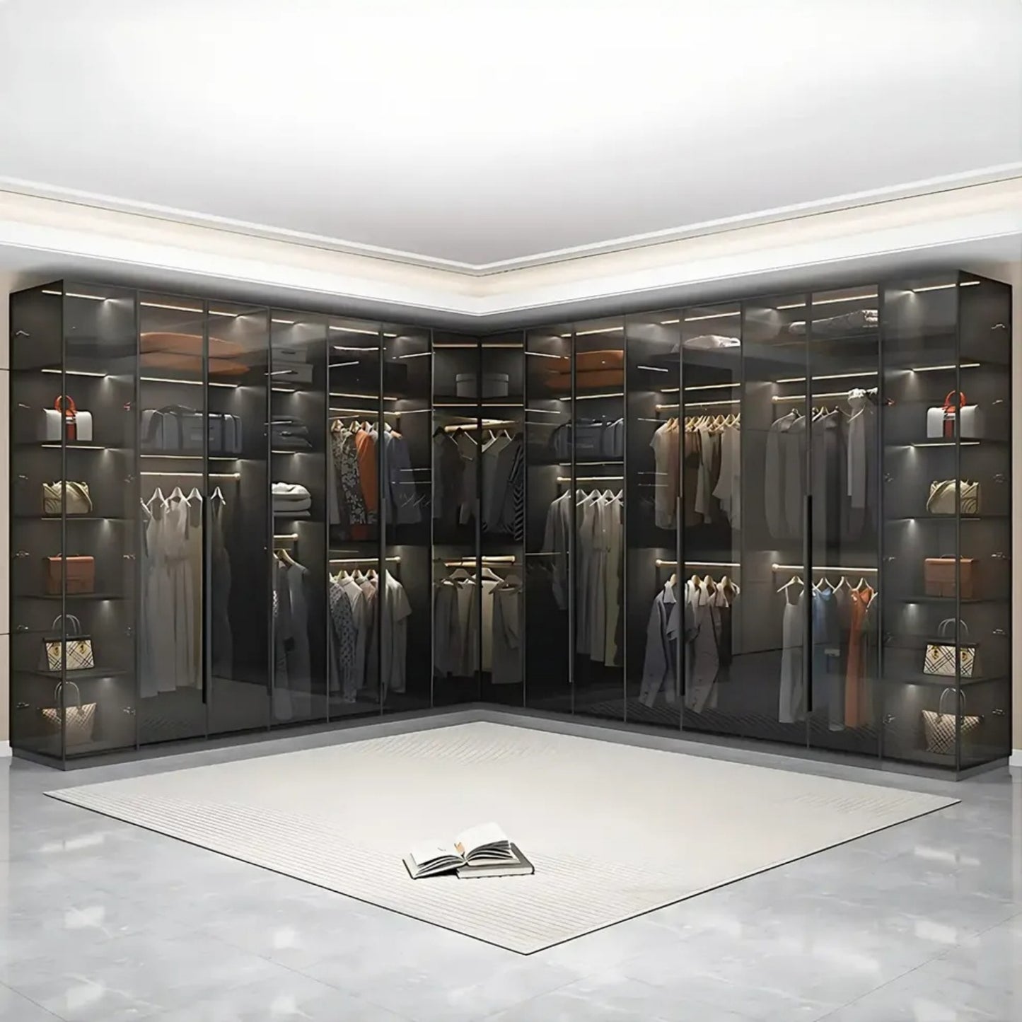 Aihm-Lon Wardrobe with Transparent Panels and Convenient Auto LED Lighting 24"-94"