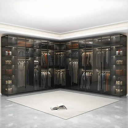 Aihm-Lon Wardrobe with Transparent Panels and Convenient Auto LED Lighting 24"-94"