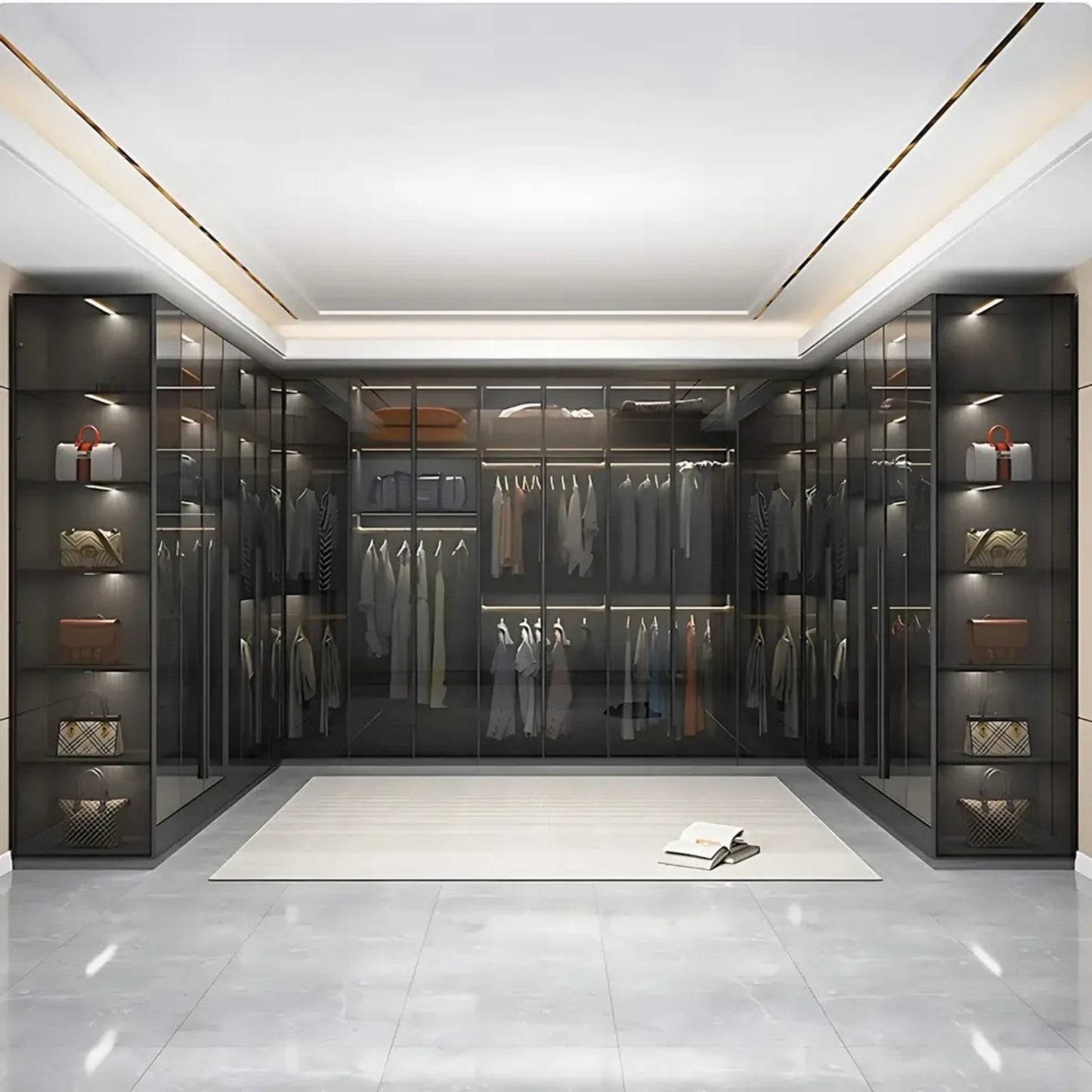 Aihm-Lon Wardrobe with Transparent Panels and Convenient Auto LED Lighting 24"-94"