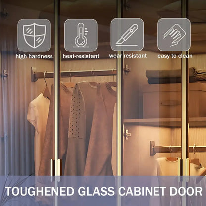 Aihm-Lon Wardrobe with Golden Luxury Door Frame and Glass Design 63"-94"