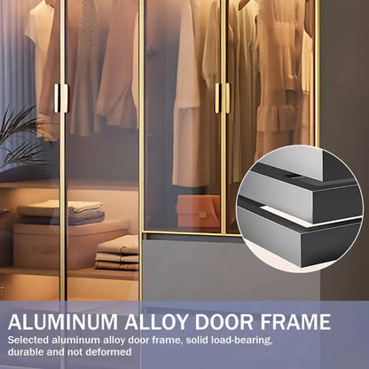 Aihm-Lon Wardrobe with Golden Luxury Door Frame and Glass Design 63"-94"
