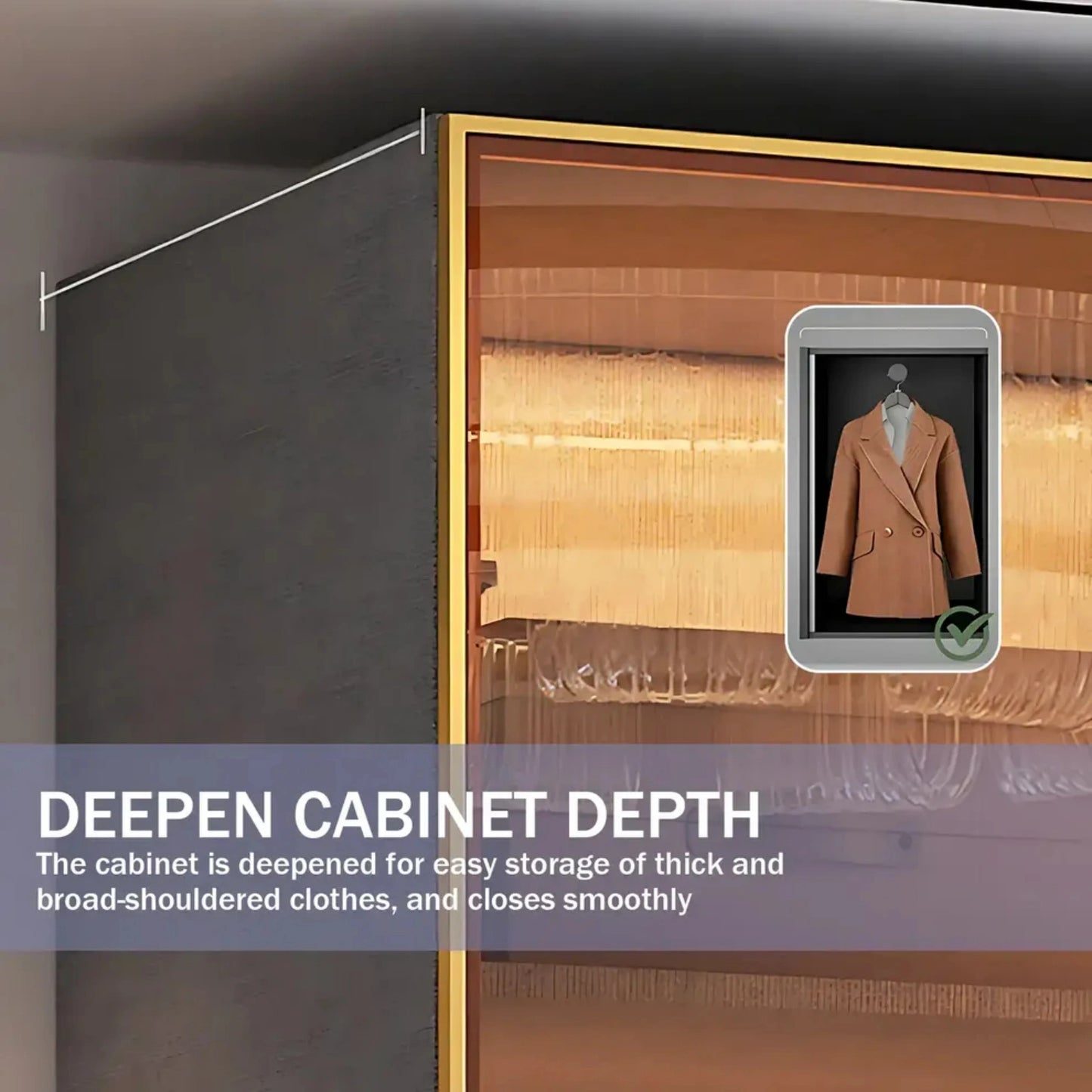 Aihm-Lon Wardrobe with Golden Luxury Door Frame and Glass Design 63"-94"