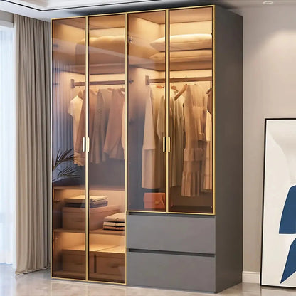 Aihm-Lon Wardrobe with Golden Luxury Door Frame and Glass Design 63"-94"