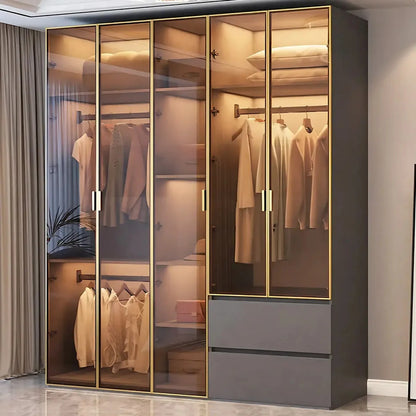 Aihm-Lon Wardrobe with Golden Luxury Door Frame and Glass Design 63"-94"
