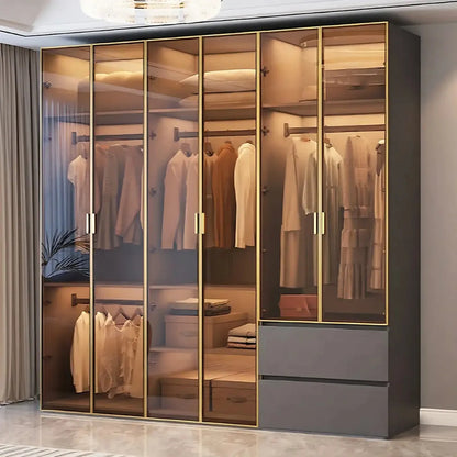 Aihm-Lon Wardrobe with Golden Luxury Door Frame and Glass Design 63"-94"