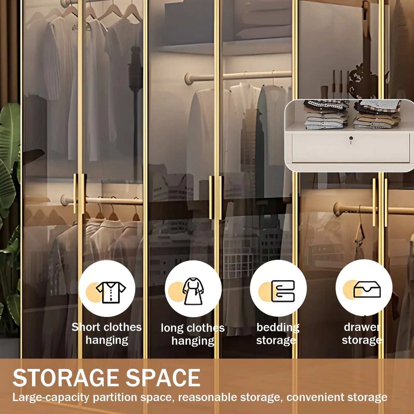 Aihm-Lon Large Wardrobe with Gold Luxury Border Design 24"-94"