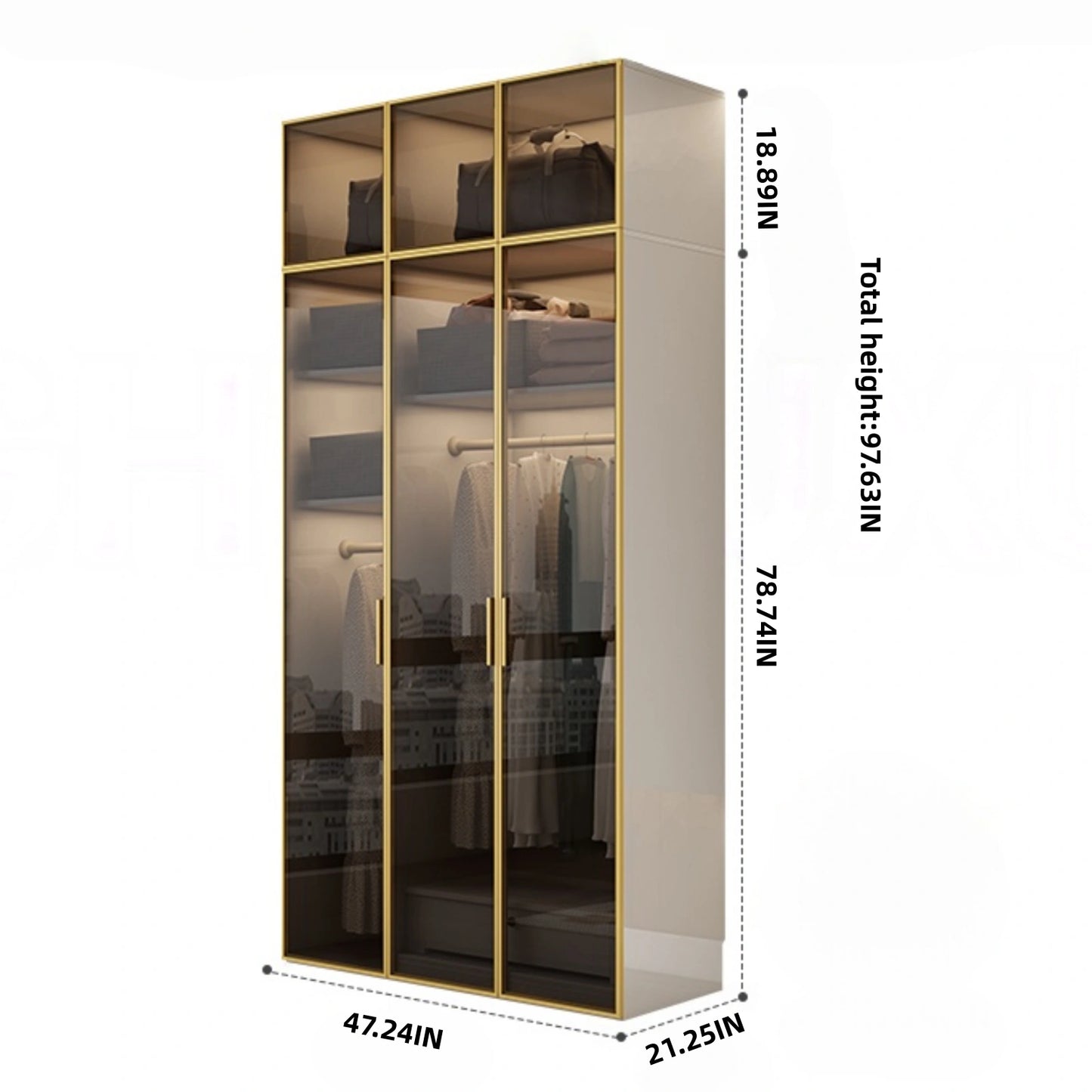 Aihm-Lon Large Wardrobe with Gold Luxury Border Design 24"-94"