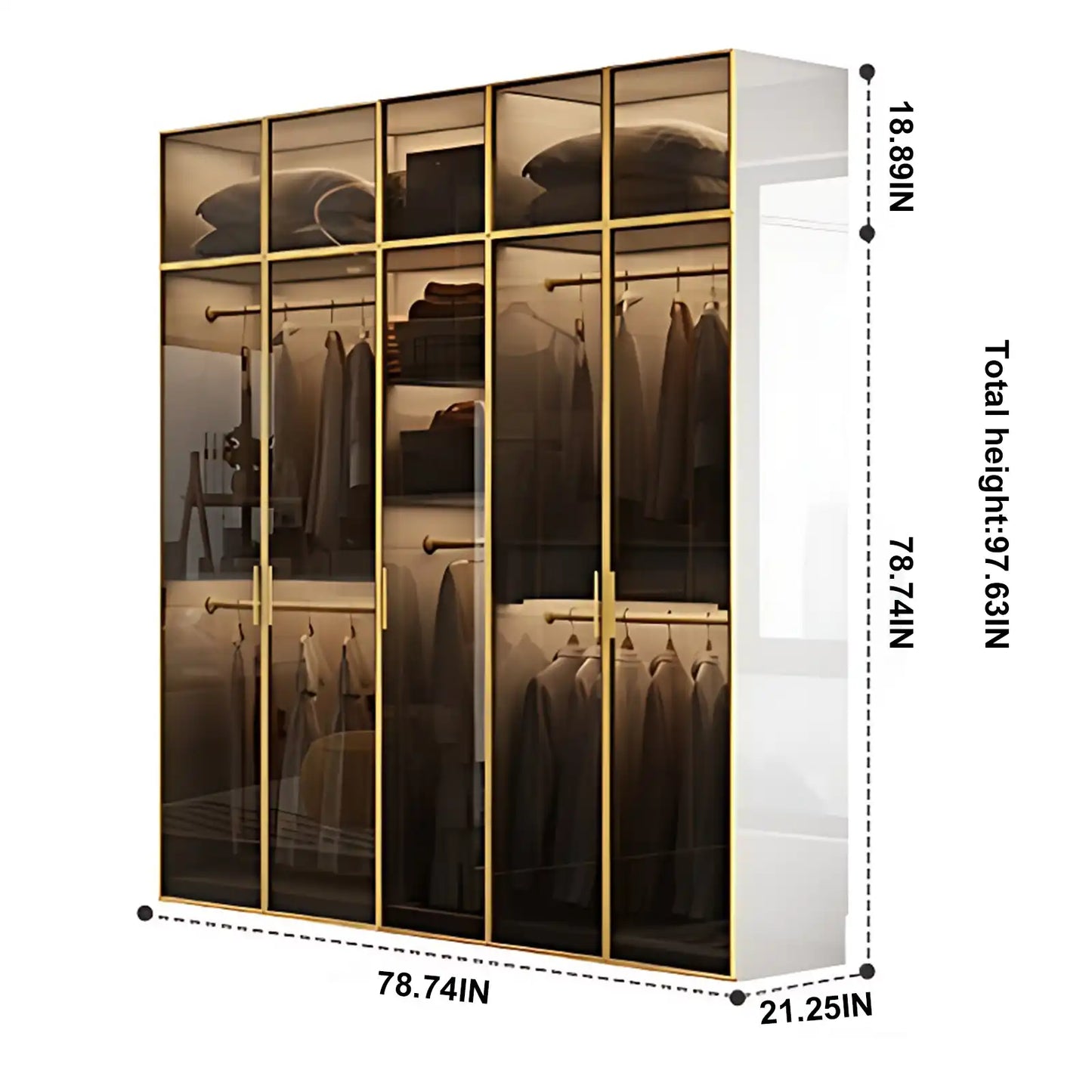 Aihm-Lon Large Wardrobe with Gold Luxury Border Design 24"-94"