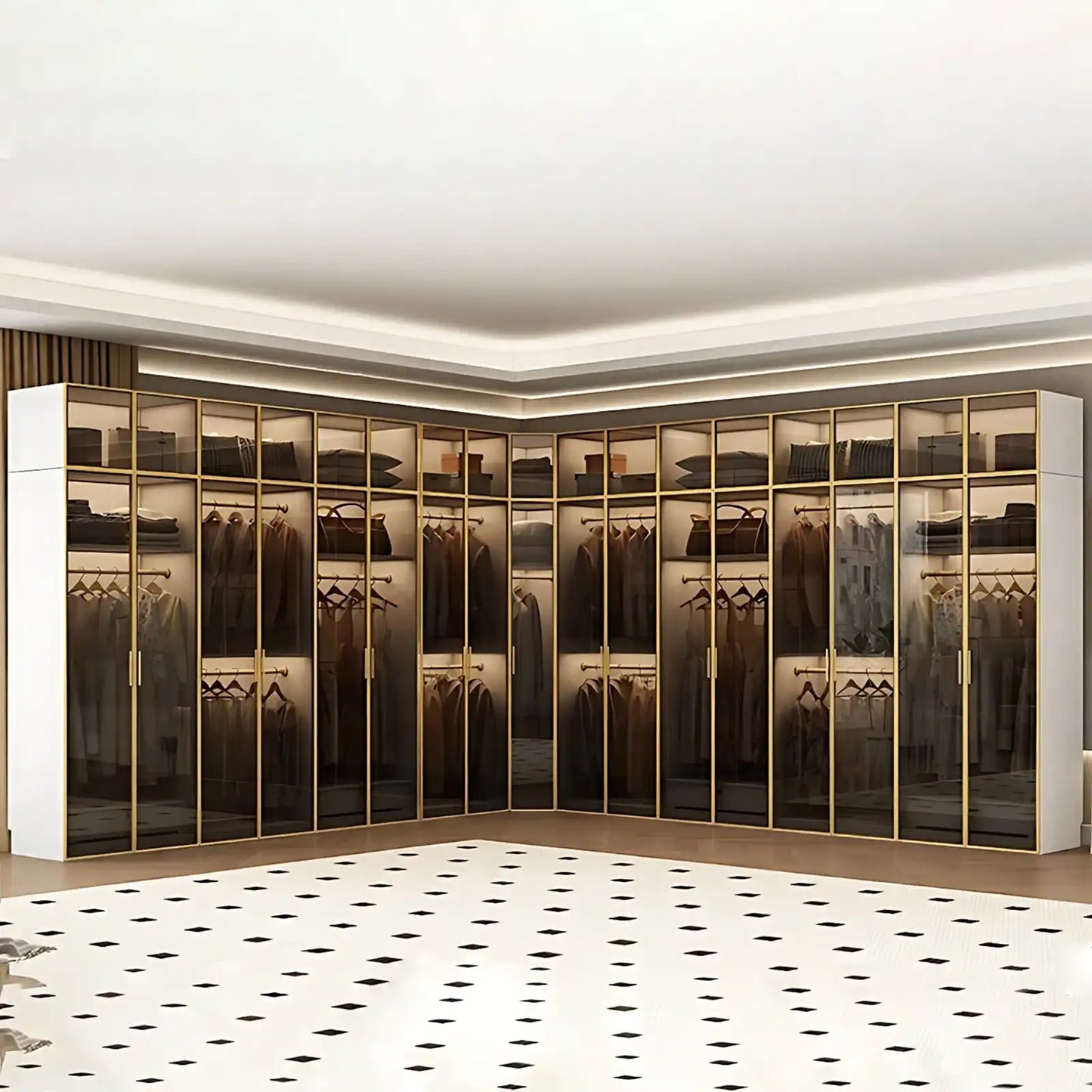 Aihm-Lon Large Wardrobe with Gold Luxury Border Design 24"-94"