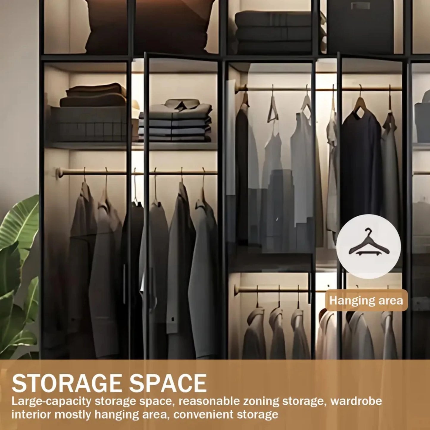 Aihm-Lon Wardrobe with Black Modern Border and Smart Sensor Lighting 23"-94"