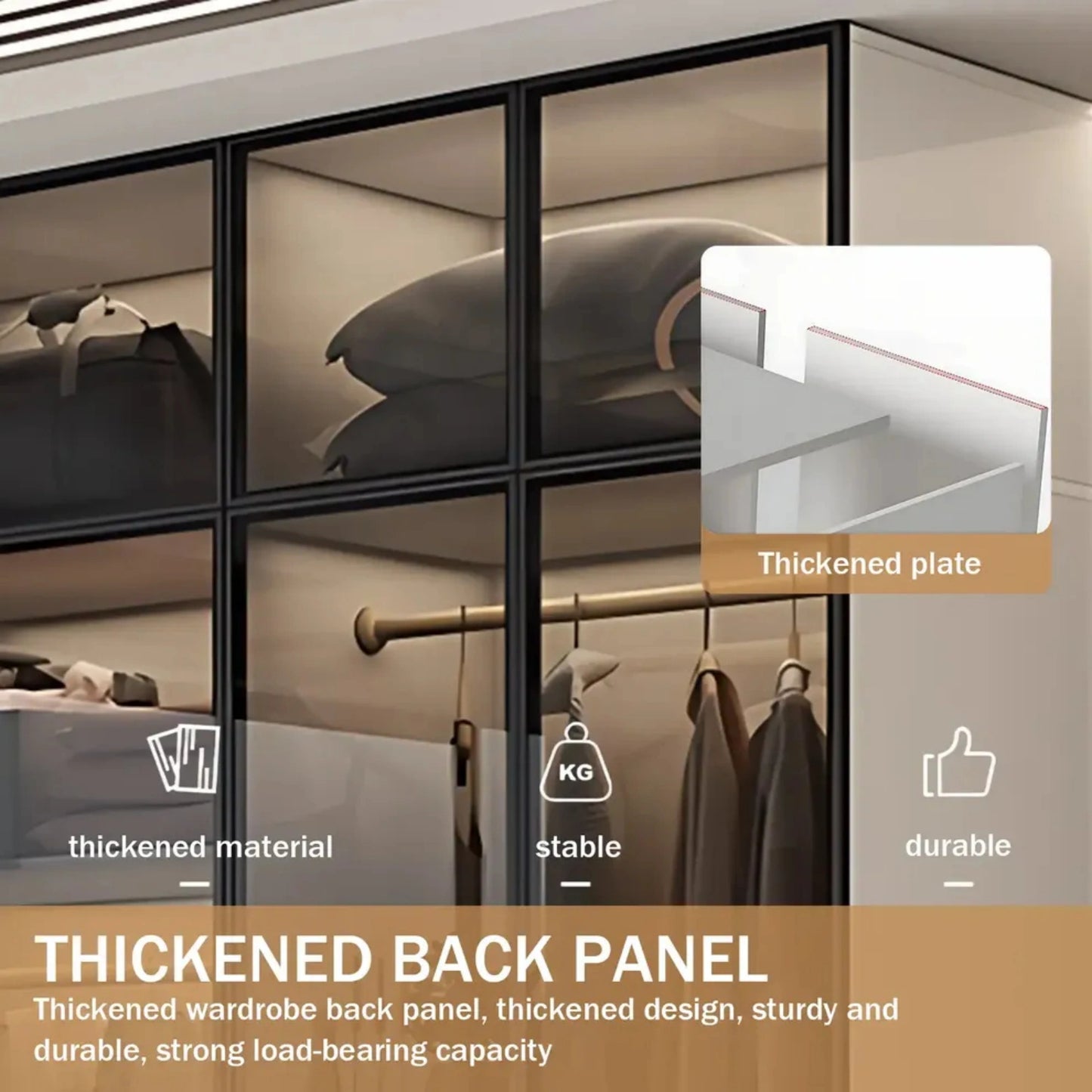 Aihm-Lon Wardrobe with Black Modern Border and Smart Sensor Lighting 23"-94"