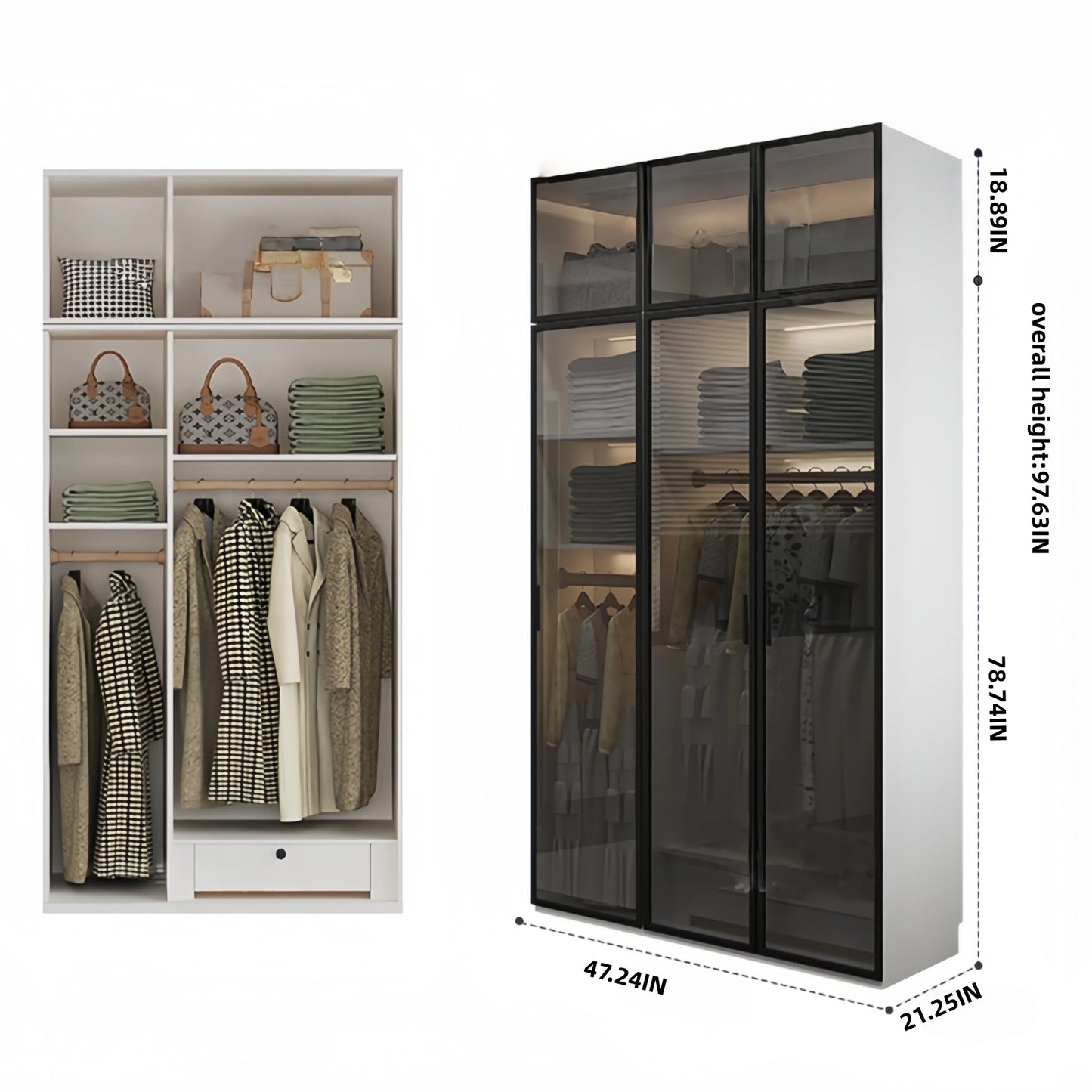 Aihm-Lon Wardrobe with Black Modern Border and Smart Sensor Lighting 23"-94"