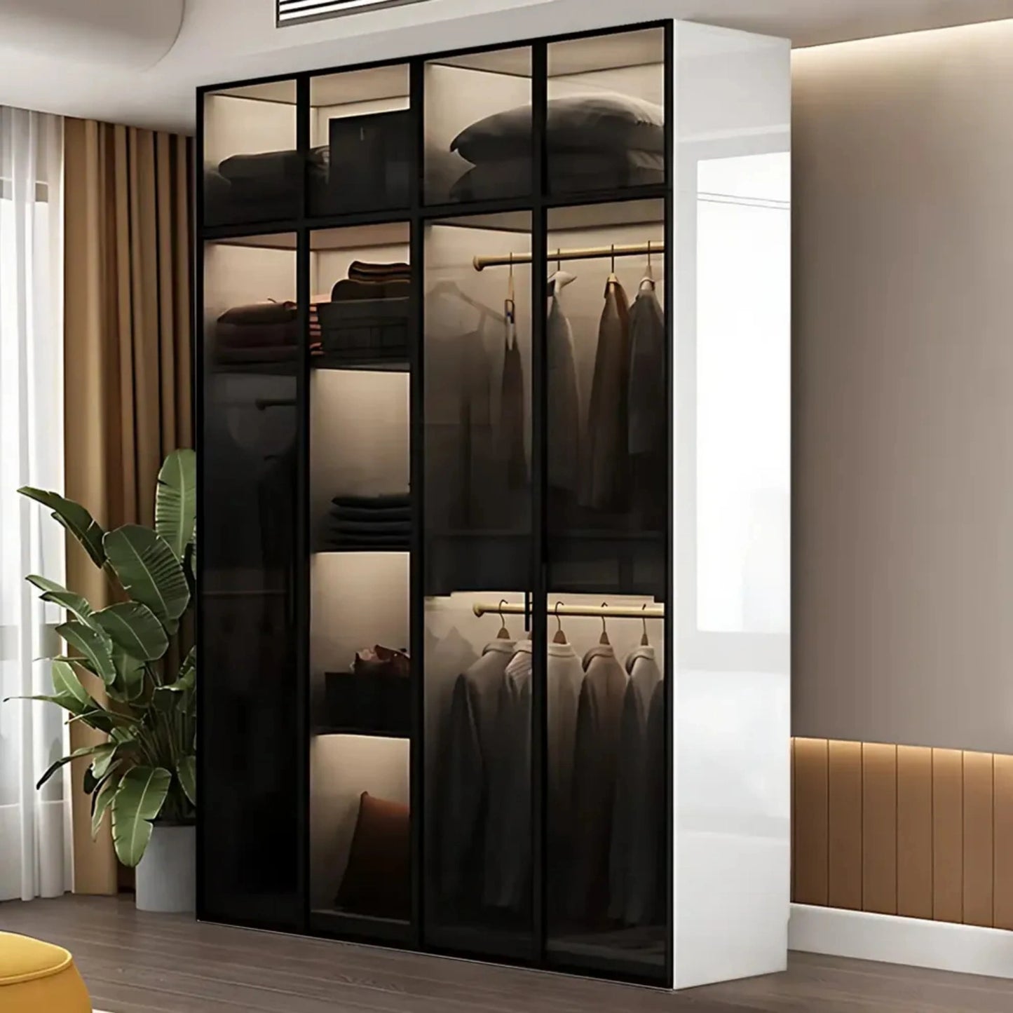 Aihm-Lon Wardrobe with Black Modern Border and Smart Sensor Lighting 23"-94"
